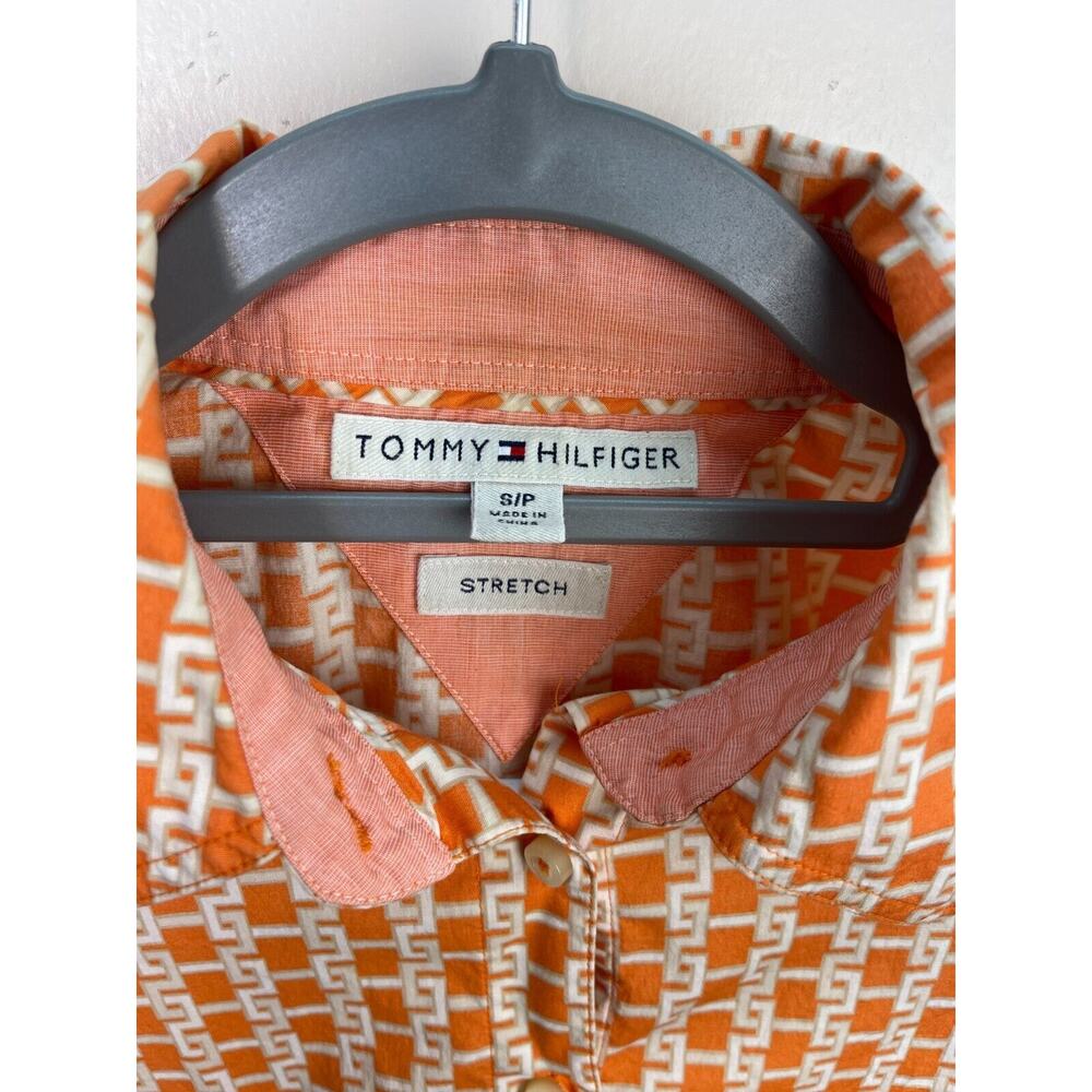 Tommy Hilfiger Orange Geometric Pattern Button Up Top Blouse for Women - Picture 2 of 3